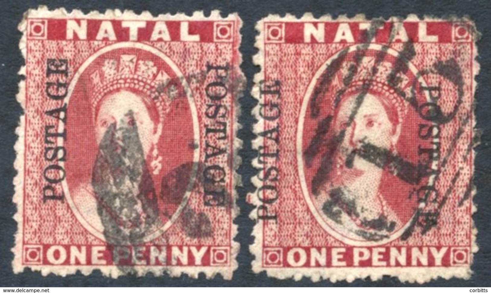 1874 1d Rose (2) Both Cancelled '2' Of Durban & '15' Of Escourt, SG.65. - Autres & Non Classés