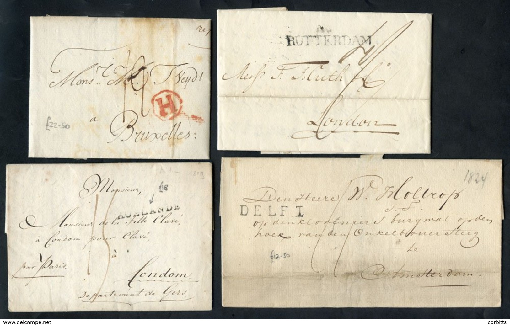 C1800-1840 Pre-stamp Covers With Variety Of Markings Including Amsterdam ‘H’, Straight-line & Boxed Town Marks And Date- - Otros & Sin Clasificación