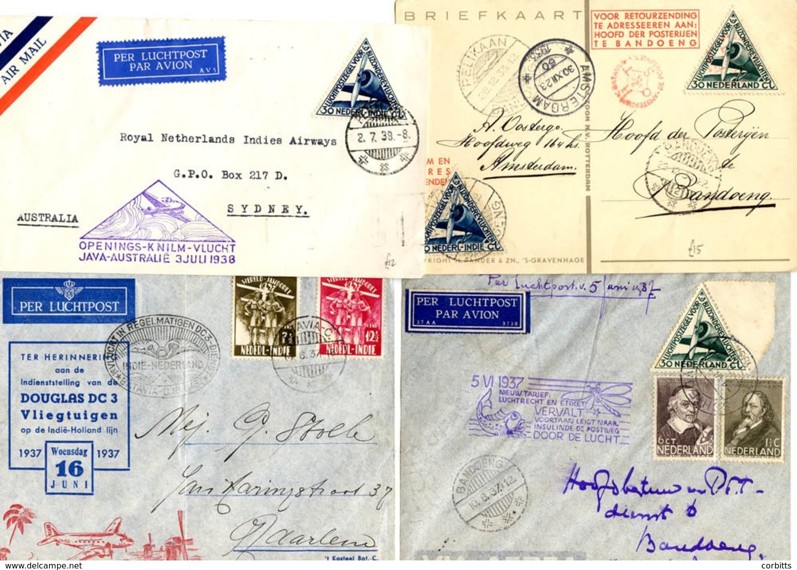 1930's Airmail - Covers & Cards With Special Cachets Of POSTJAGER (2), UIVER (2) & PELIKAAN (7); Other Similar Items Wit - Otros & Sin Clasificación