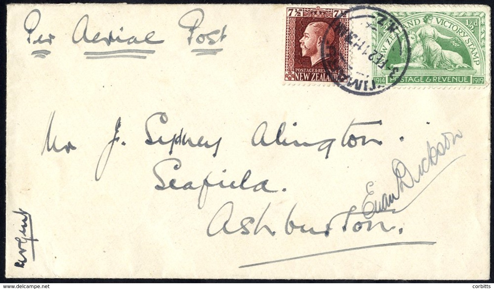 1921 Feb 3rd Canterbury Aviation Co 4th Flight Timaru - Ashburton, Pilot Signed Euan Dickson, Cover With Part Of Enclose - Otros & Sin Clasificación