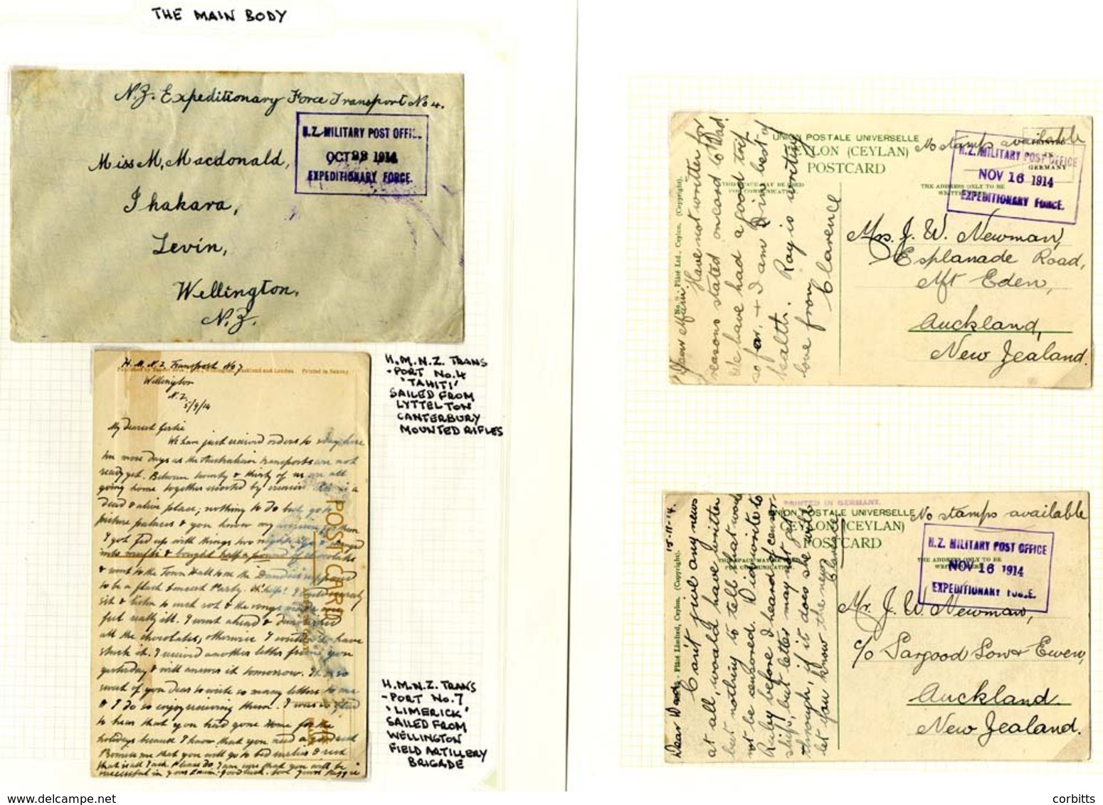 1914 (25 Oct.)-16 Selection With Envelope And Cards (10) Each Showing 'N.Z. MILITARY POST OFFICE/EXPEDITIONARY FORCE' Fr - Sonstige & Ohne Zuordnung