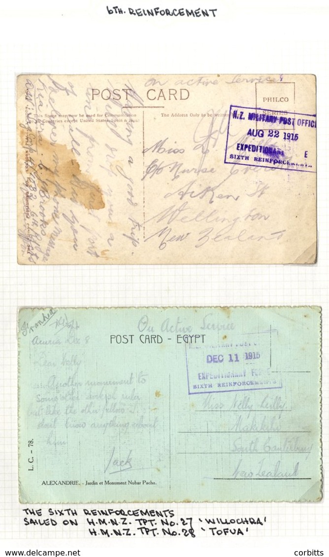 Nos. 27-28, Sixth Reinforcements1915 (22 Aug. And 11 Dec.) Postcards Both Showing 'N.Z. MILITARY POST OFFICE/SIXTH REINF - Sonstige & Ohne Zuordnung