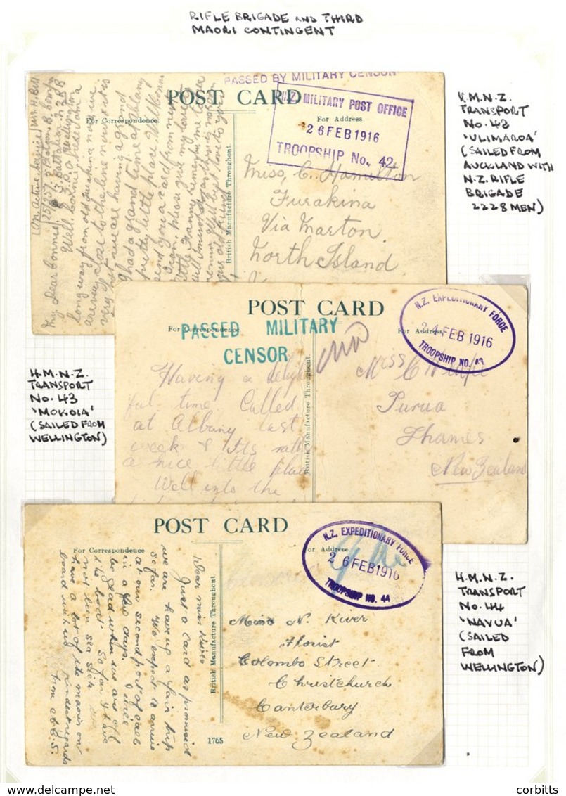 Nos. 42-44, Rifle Brigade And Third Maori Contingent 1916 (Feb) Postcards (3), One Showing 'N.Z. MILITARY POST OFFICE./T - Sonstige & Ohne Zuordnung