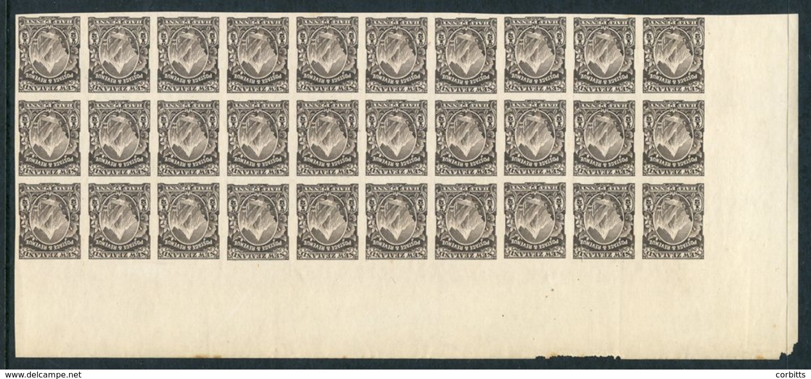 1899-1900 ½d Mount Cook, A Superb Top Left Corner Block Of 30 (3 X 10) In The Colour Of The London ½d But In The Design  - Otros & Sin Clasificación