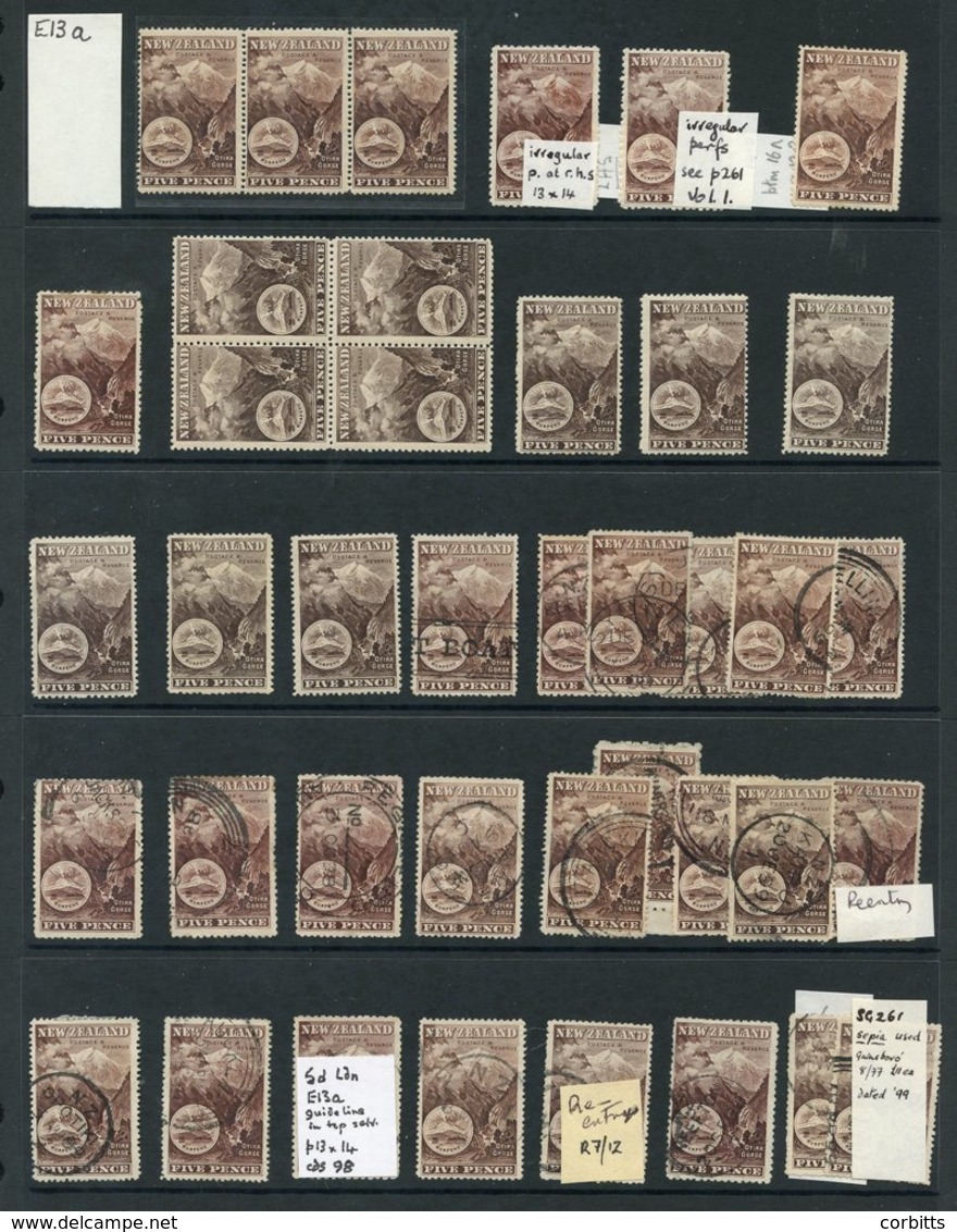 1898 5d Otira Gorge Selection With Chocolate Shade In UM Strip Of Three, Singles With Irregular Perfs, Sepia Shade In A  - Sonstige & Ohne Zuordnung