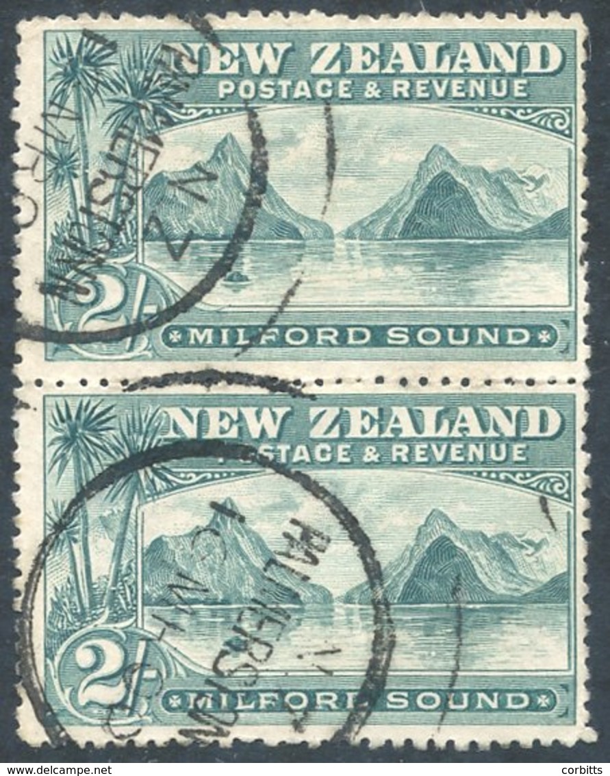 1898 2/- Milford Sound In The Grey-green Shade In A Superb Used Vertical Pair, Each Stamp Cancelled PALMERSTON N. 16 MR  - Otros & Sin Clasificación