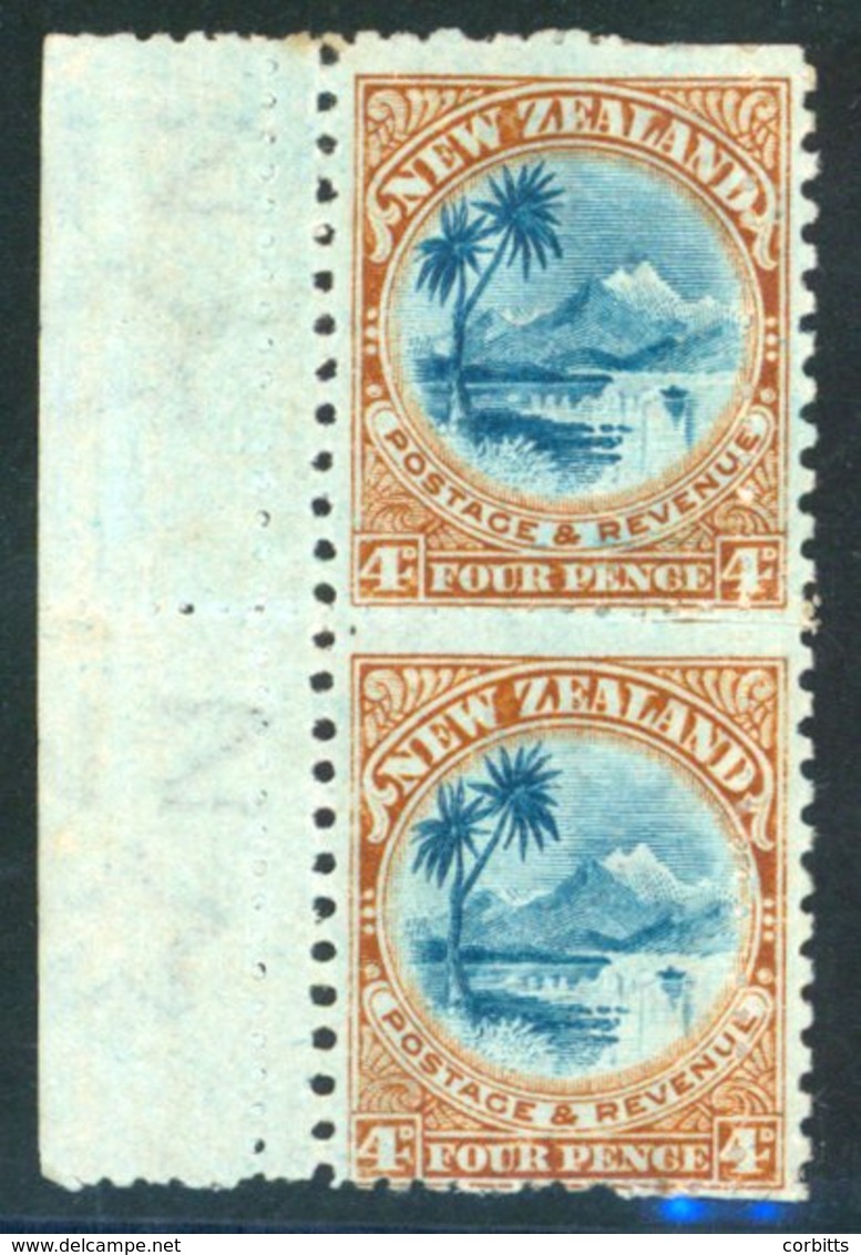 1902-07 4d Taupo In A Rare Left Marginal Pair Originally Perforated Perf. 14 Vertically Then  Patched And Reperforated P - Autres & Non Classés