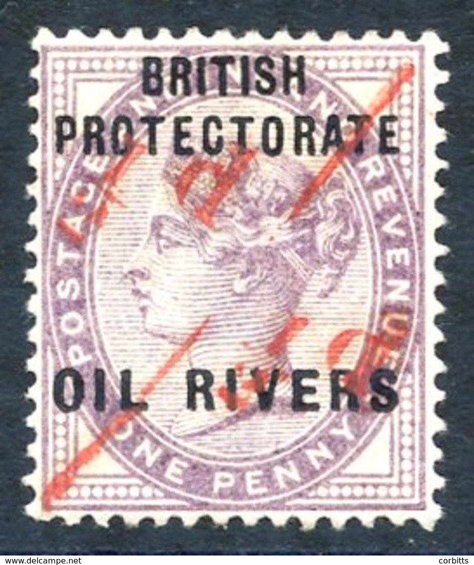 OIL RIVERS 1893 (Sept 3rd) ½d On Half Of (GB) 1d Lilac M With Type 2 Surcharge In Unsevered Pair, SG. 7a. Cat. £500 (1) - Otros & Sin Clasificación