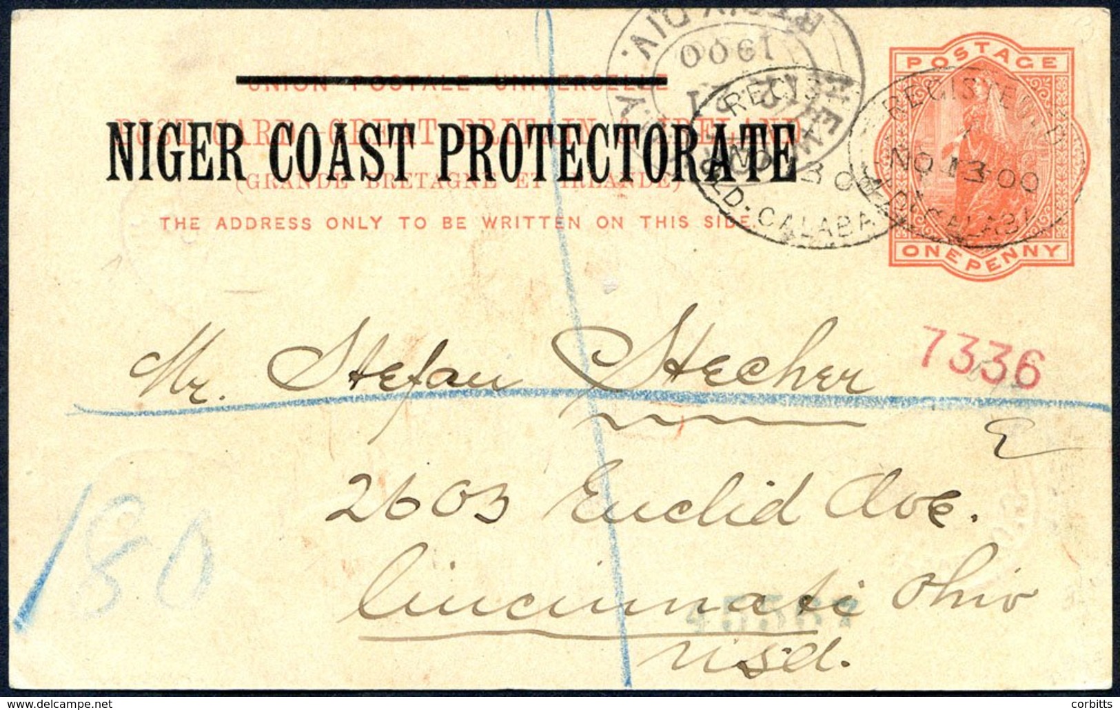 1900 Nov 13, 1d Vermillion Postal Stationery Card (H & G 3) Sent Registered To USA Without Further Uprating But Cancelle - Otros & Sin Clasificación