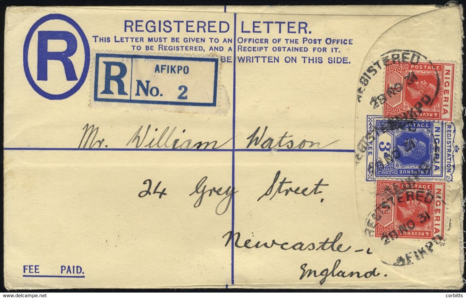 1930-31 Pair Of Reg Covers To UK, 5d Frankings With Scarce Pmks Of Numan & Damaturu With Reg Labels Named In Red M/s, 19 - Other & Unclassified
