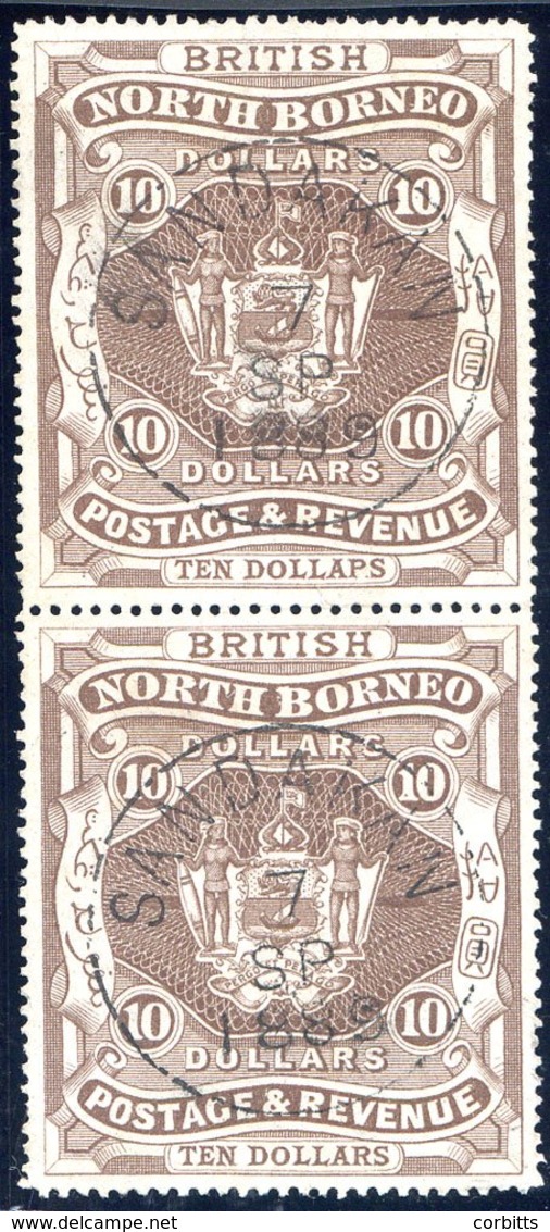 1889 $10 Brown Vertical Pair, The Upper Stamp With Variety 'DOLLAPS' For 'DOLLARS' Cancelled By Two Full Strikes Of 'SAN - Sonstige & Ohne Zuordnung