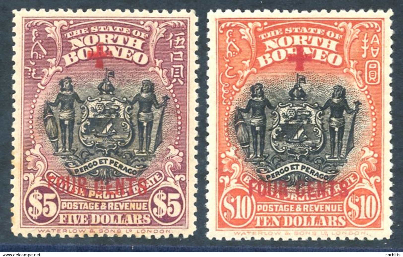 1918 $5 + 4c Lake & $10 + 4c Red. The $5 With Minor Tones, The $10 Fine M, SG. 251/2. Cat. £700 (2) - Autres & Non Classés
