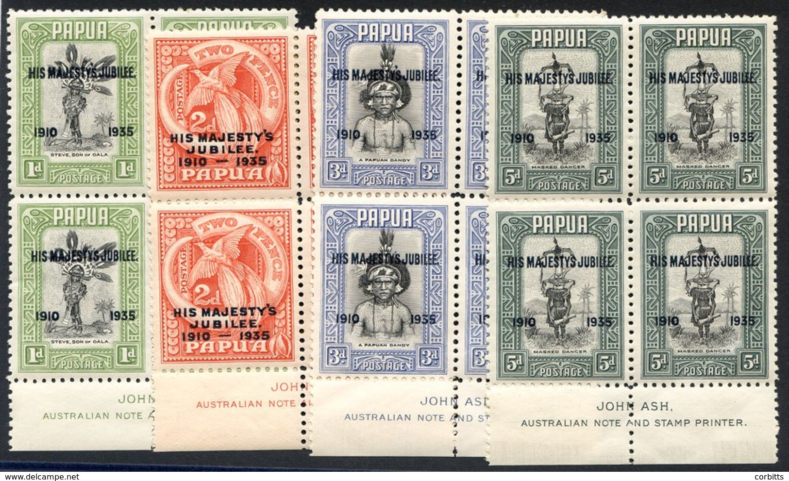 1935 Silver Jubilee Set In UM Lower Marginal Imprint Blocks Of Four, The 1d & 3d Blocks Incl. The 'Accent' Flaw, SG.150/ - Sonstige & Ohne Zuordnung