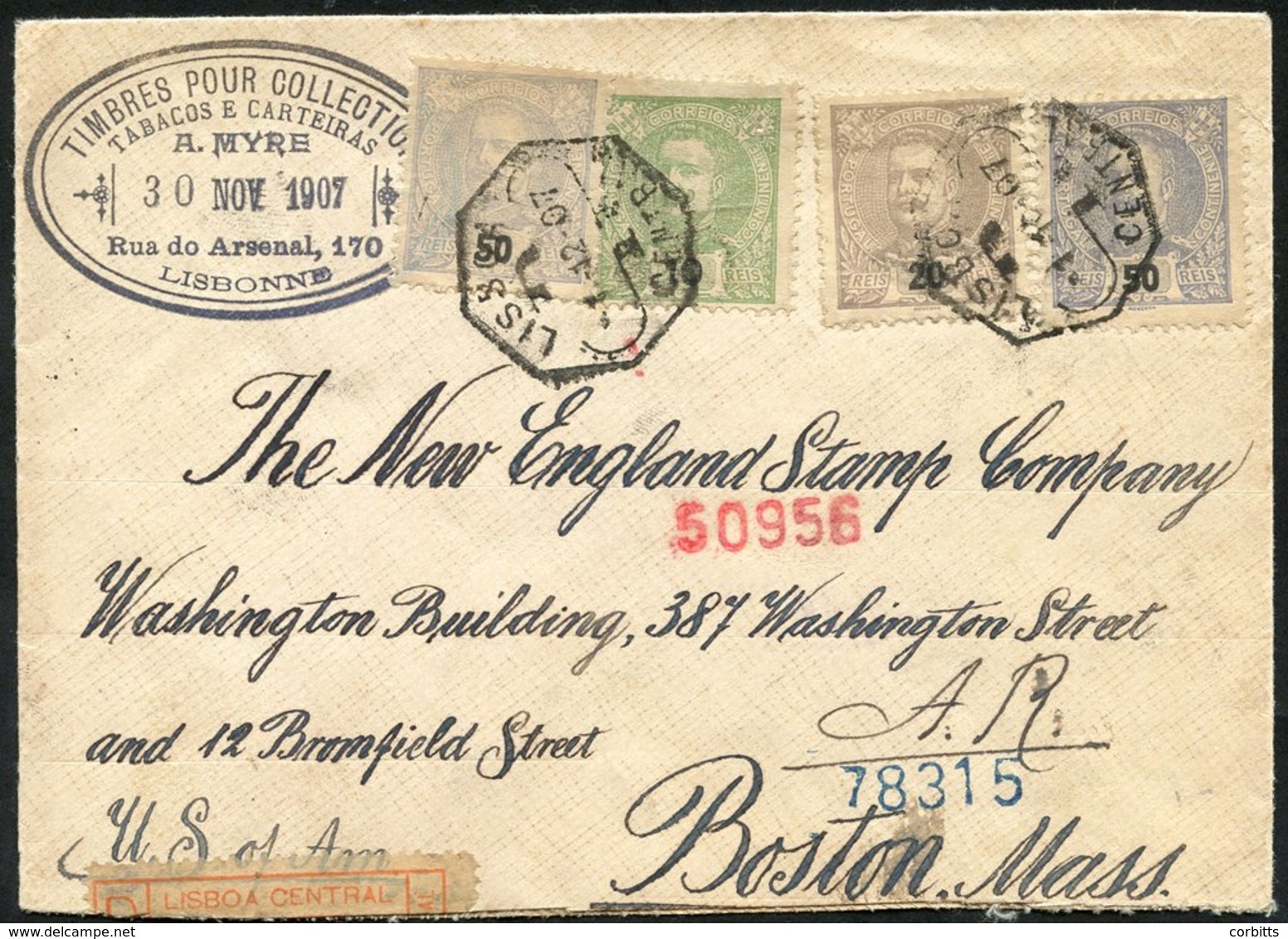 1907 Reg Envelope To The US, Bearing 10r Yellow Green (Yv.126), 20r Grey (Yv.129), 50r Blue (Yv.132) & 50r Ultramarine ( - Autres & Non Classés