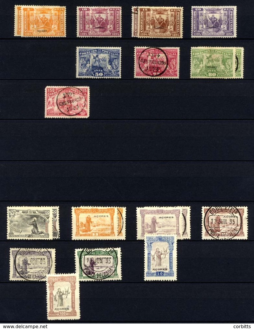 AZORES Collection On Nine Double Sided Stock Leaves, All Period With 1868/81 Imperf 50r, 20r, Reprints Unused, 80r (crea - Altri & Non Classificati