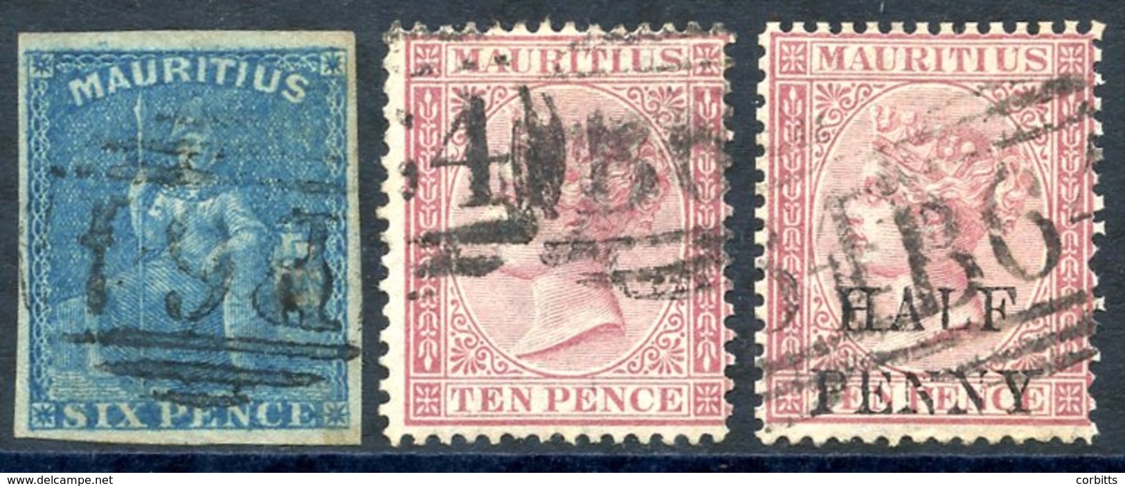 MAURITIUS USED IN SEYCHELLES 1859-61 6d Blue SG.Z2 Fine Four Margins, 1863-72 10d Maroon SG.Z25, 1876 ½d On 10d Maroon S - Sonstige & Ohne Zuordnung