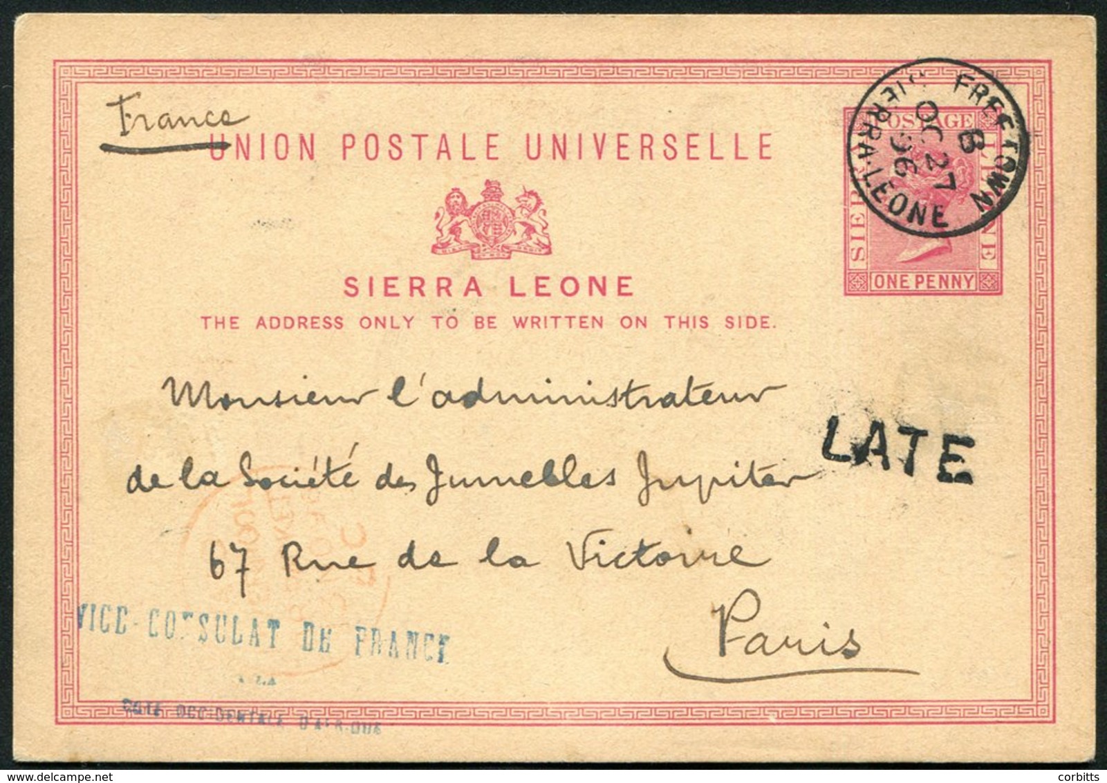 1896-1905 Trio Postal Stationery 1d Cards &  Cover With 1896 1d Card To Paris With S/line LATE H/stamp, 1905 KEVII 1d Ca - Sonstige & Ohne Zuordnung