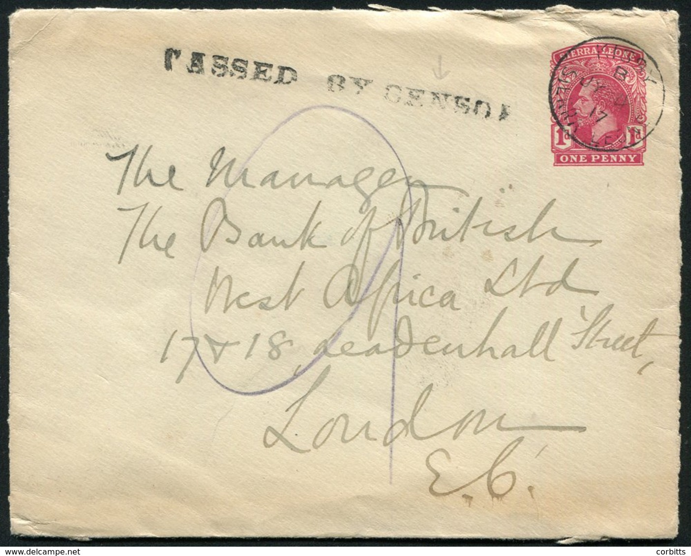 1917 1d Postal Stationery Envelope With Kissy - Sierra Leone C.d.s, Also 1917 Reg Cover With 1d Strip Of Three & Sealed  - Sonstige & Ohne Zuordnung