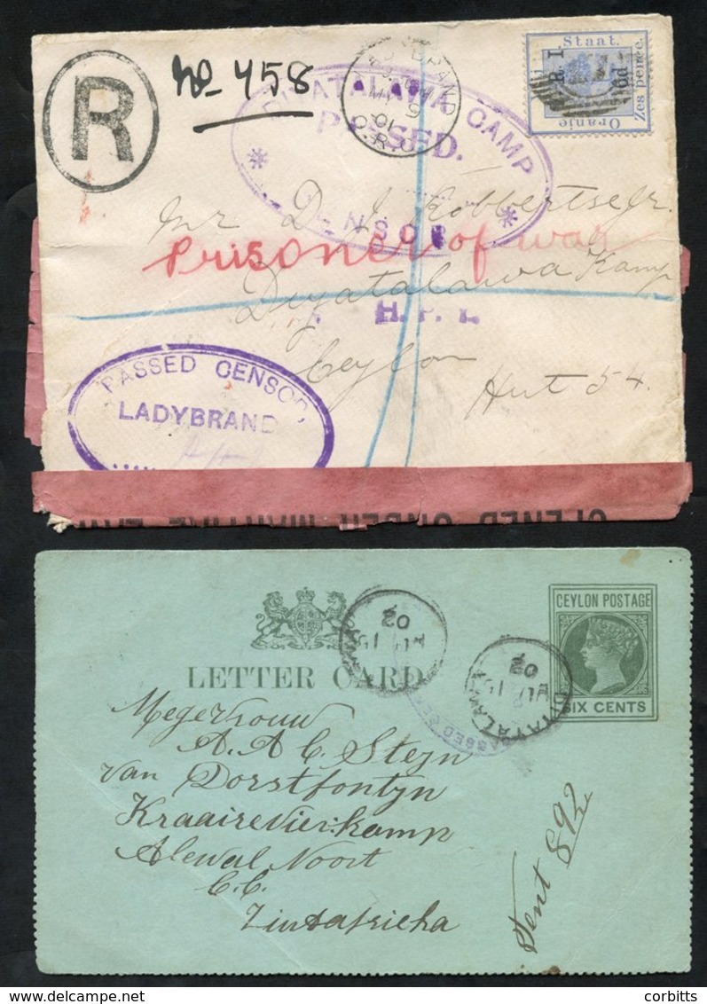 BOER WAR 1901 Censored Cover Registered From Ladybrand (MY 19) O.F.S. To Diyatalawa & A 1902 Ceylon 6c Letter Card To A  - Otros & Sin Clasificación