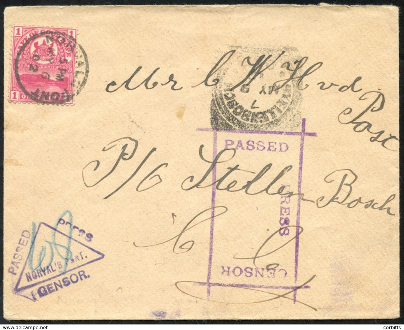BOER WAR 1902 Censored Cover Sent From The Norval's Pont Burgher Camp, A Cape 1d Cancelled MY.6.02. Twice Censored, This - Sonstige & Ohne Zuordnung