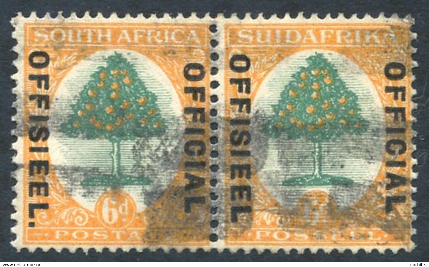 1929-31 Official 6d Orange Tree Pair Incl. Overprint Variety 'STOP AFTER OFFICIAL' On English Incs Stamp. Heavily Used E - Sonstige & Ohne Zuordnung