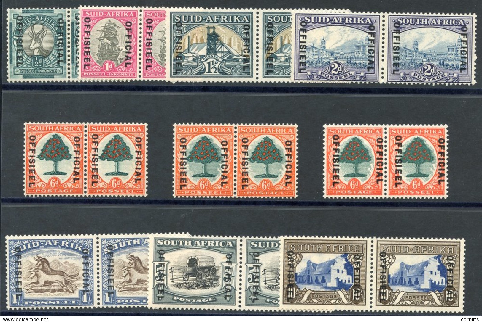 1935-49 Officials Opt Type 02, Set Of 10 Horizontal Pairs To 10s Blue & Blackish Brown, SG.020/027 And Incl. All Three D - Sonstige & Ohne Zuordnung