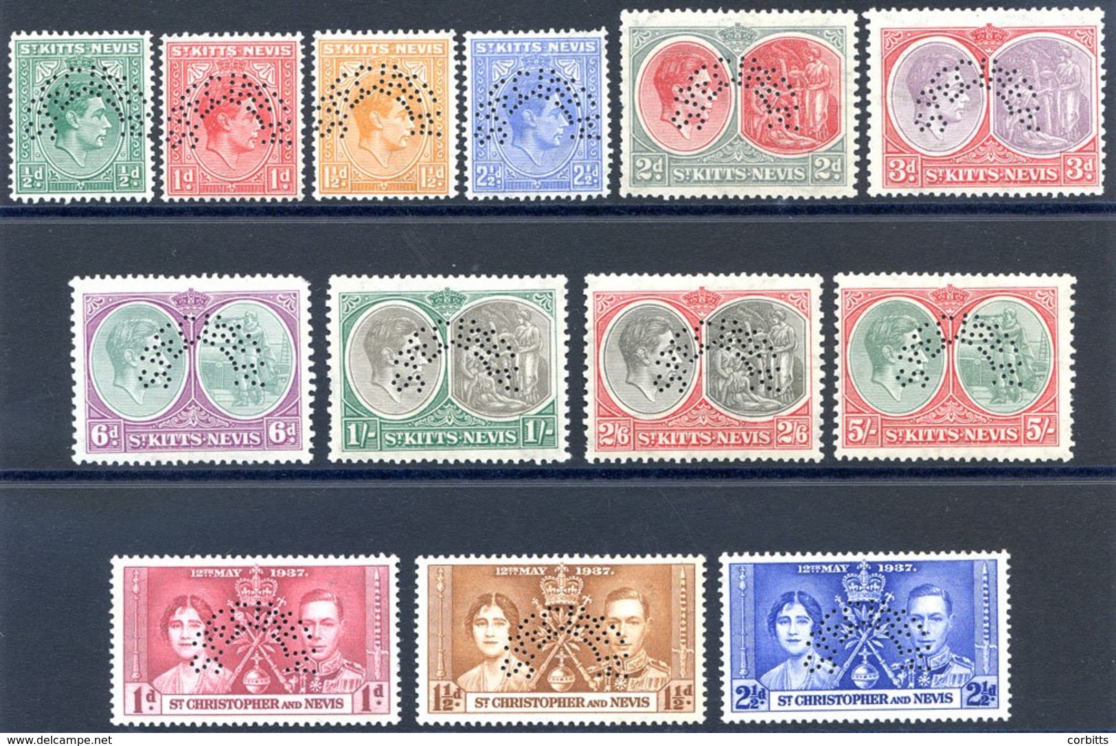 1938-50 Defin Set Of Ten Perf SPECIMEN Fine M, Odd Perf Fault, SG.68s/77s, Also 1937 Coronation Set Perf SPECIMEN. Cat.  - Otros & Sin Clasificación