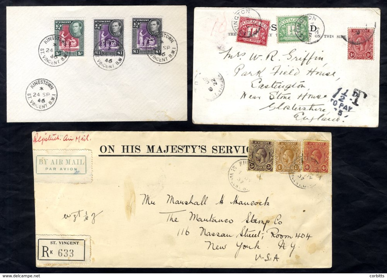 1909-1960 Selection Of Covers & Postcards Incl. A PPC To England, Taxed On Arrival With 1d & ½d KGVI 10s On Registered C - Autres & Non Classés