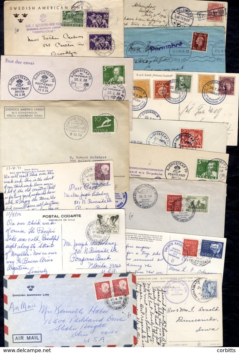 C1882-1956 Maritime Interest  Including Good Strikes Of The Unboxed And Boxed ‘Fra Sverige’ Cachets (3), Stockholm Strai - Sonstige & Ohne Zuordnung