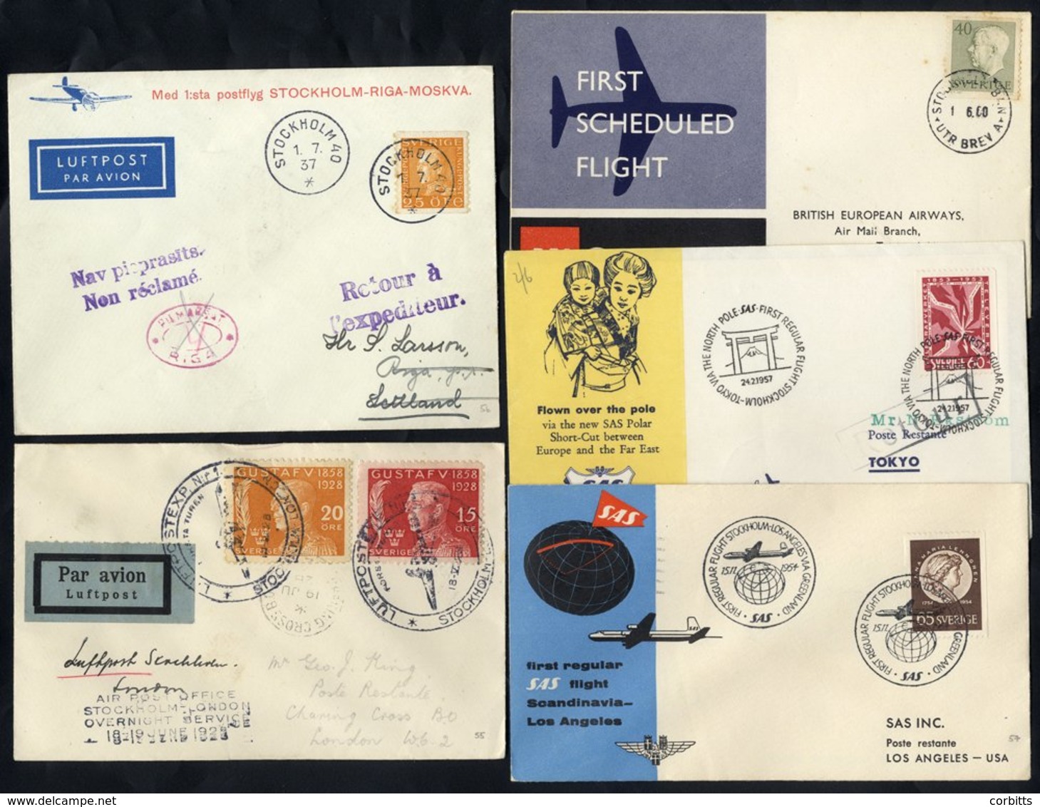 1928-68 Range Of First Flight Covers (14) Incl. ABA First Experimental Night Flight Stockholm - London With Large Double - Sonstige & Ohne Zuordnung