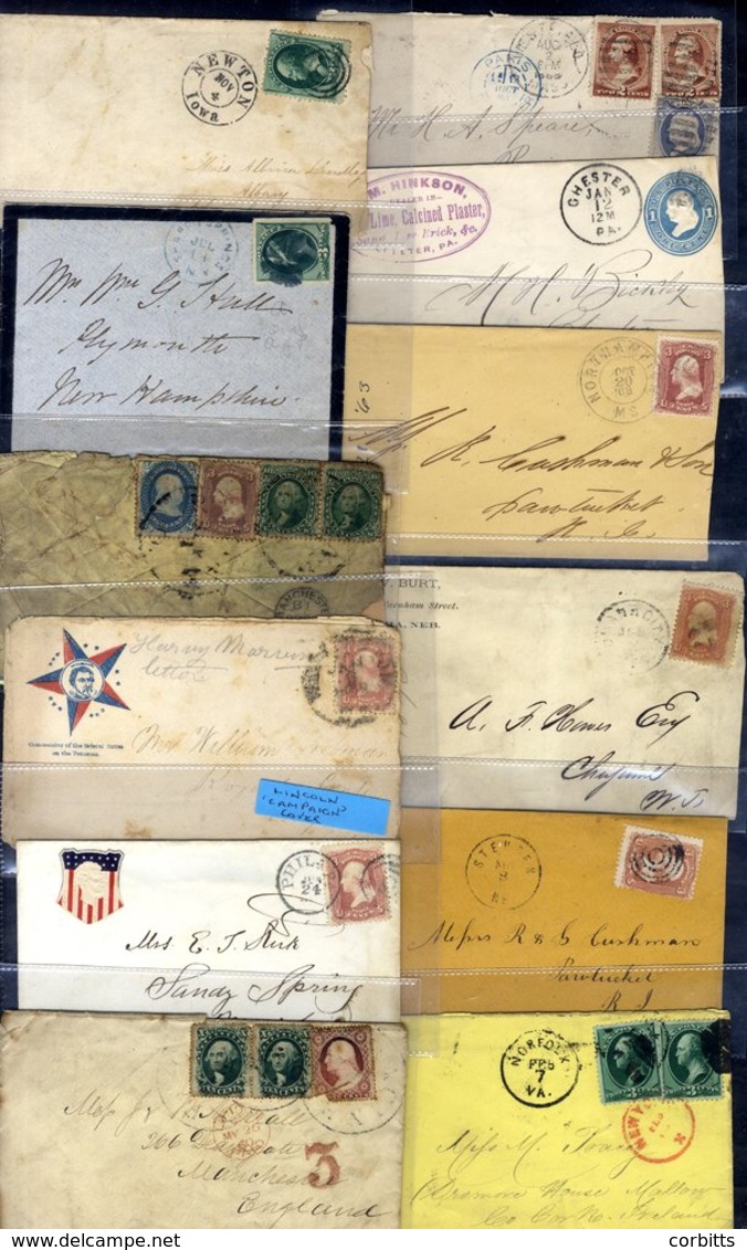 1860-70 (circa) Range Of Early Covers With Single & Mixed Frankings - Note, Condition Is Very Mixed, Noted Lincoln Campa - Autres & Non Classés