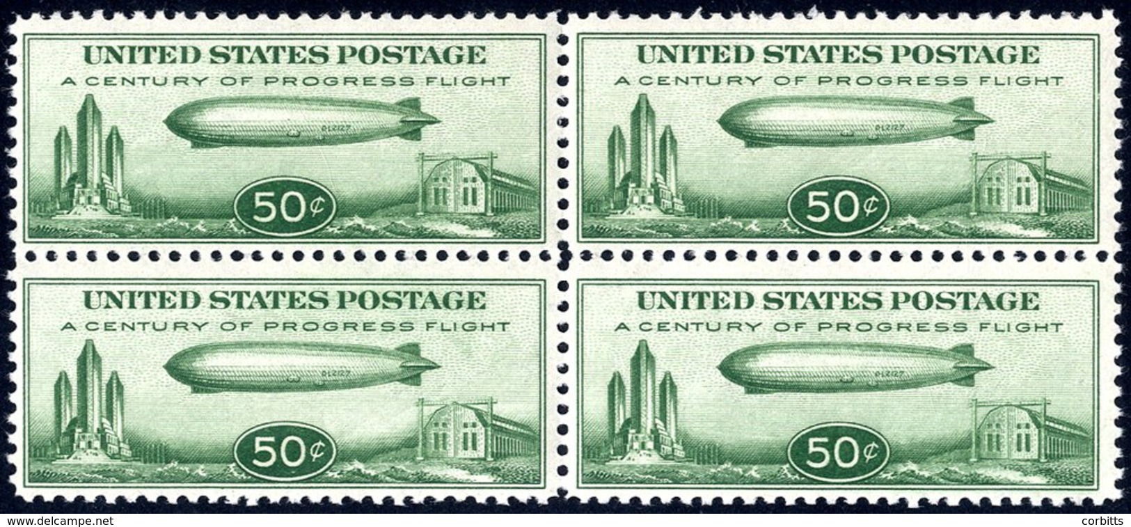 1933 50c Air Zeppelin, UM Block Of Four With Natural Gum Creasing, SG.A732. (4) Cat. £400. - Other & Unclassified
