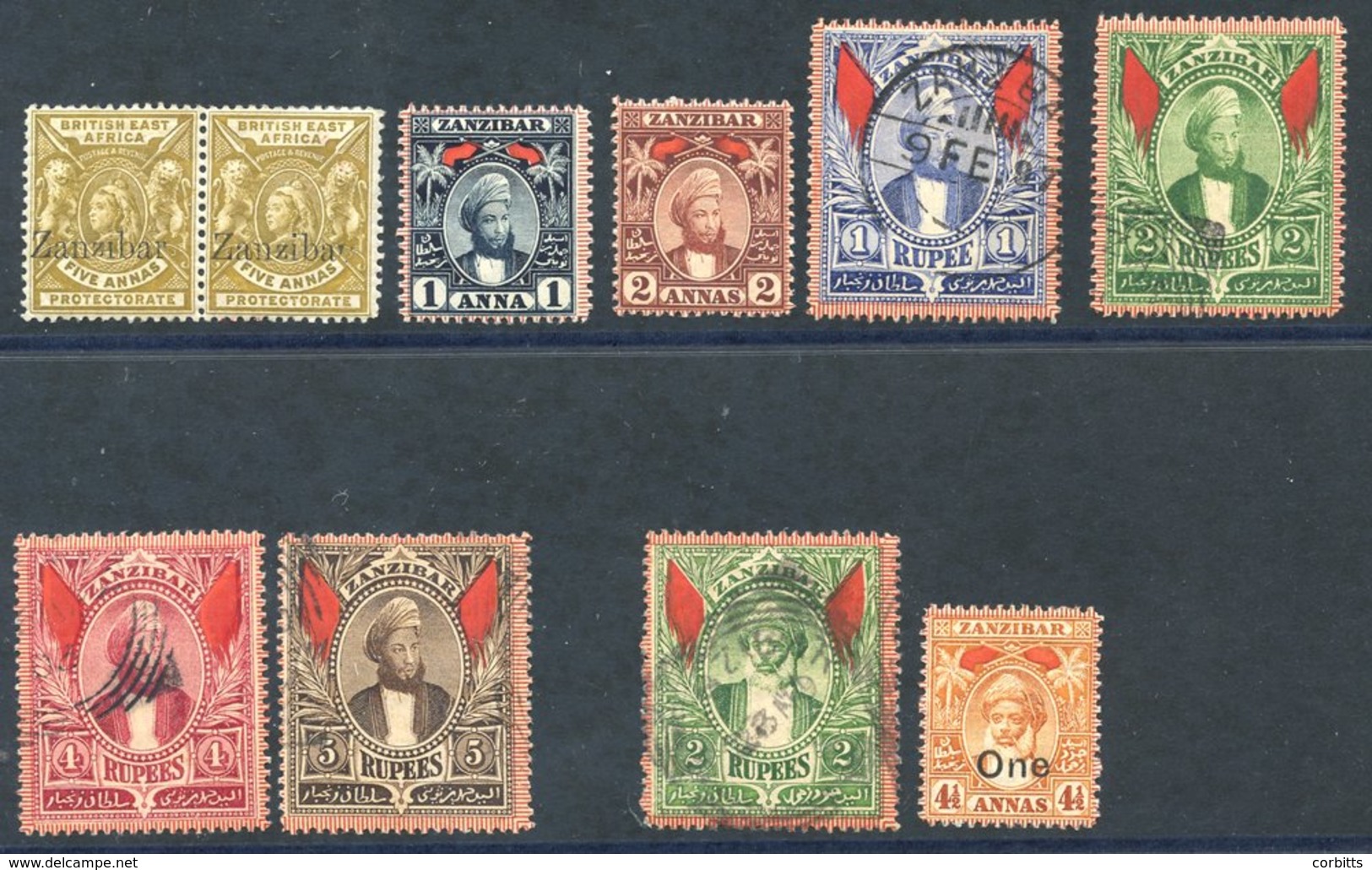 1896 5a Yellow-bistre M Pair, 1896 1a, 2a M, 1r, 2r, 4r & 5r FU, 1898 2s FU, 1904 1 On 4½a M. Cat. £210. (10) - Otros & Sin Clasificación