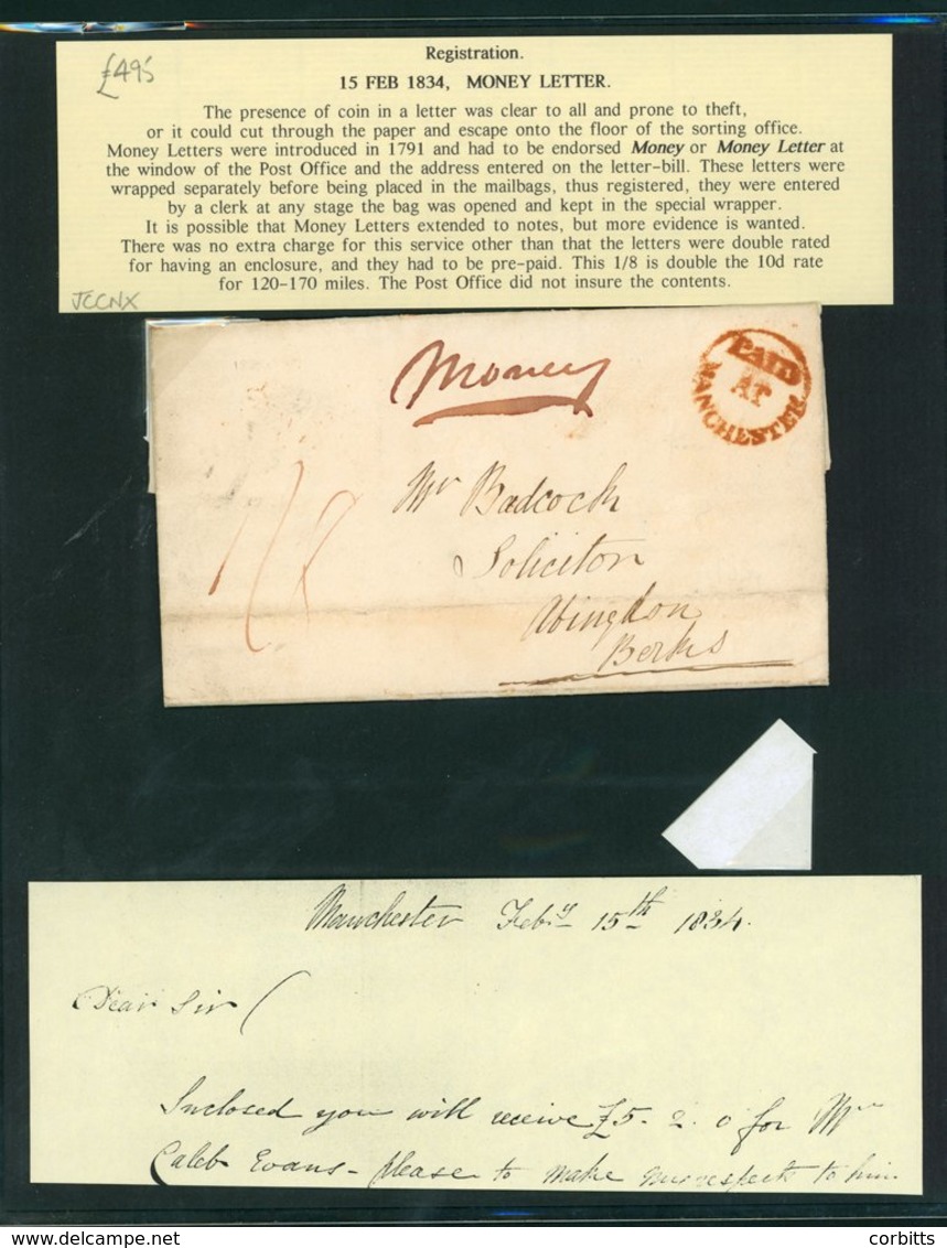 1834 MONEY LETTER From Manchester To Abingdon, Original Contents £5 2s, Endorsed 'Money' & Pre-paid At Double The 10d Ra - Other & Unclassified