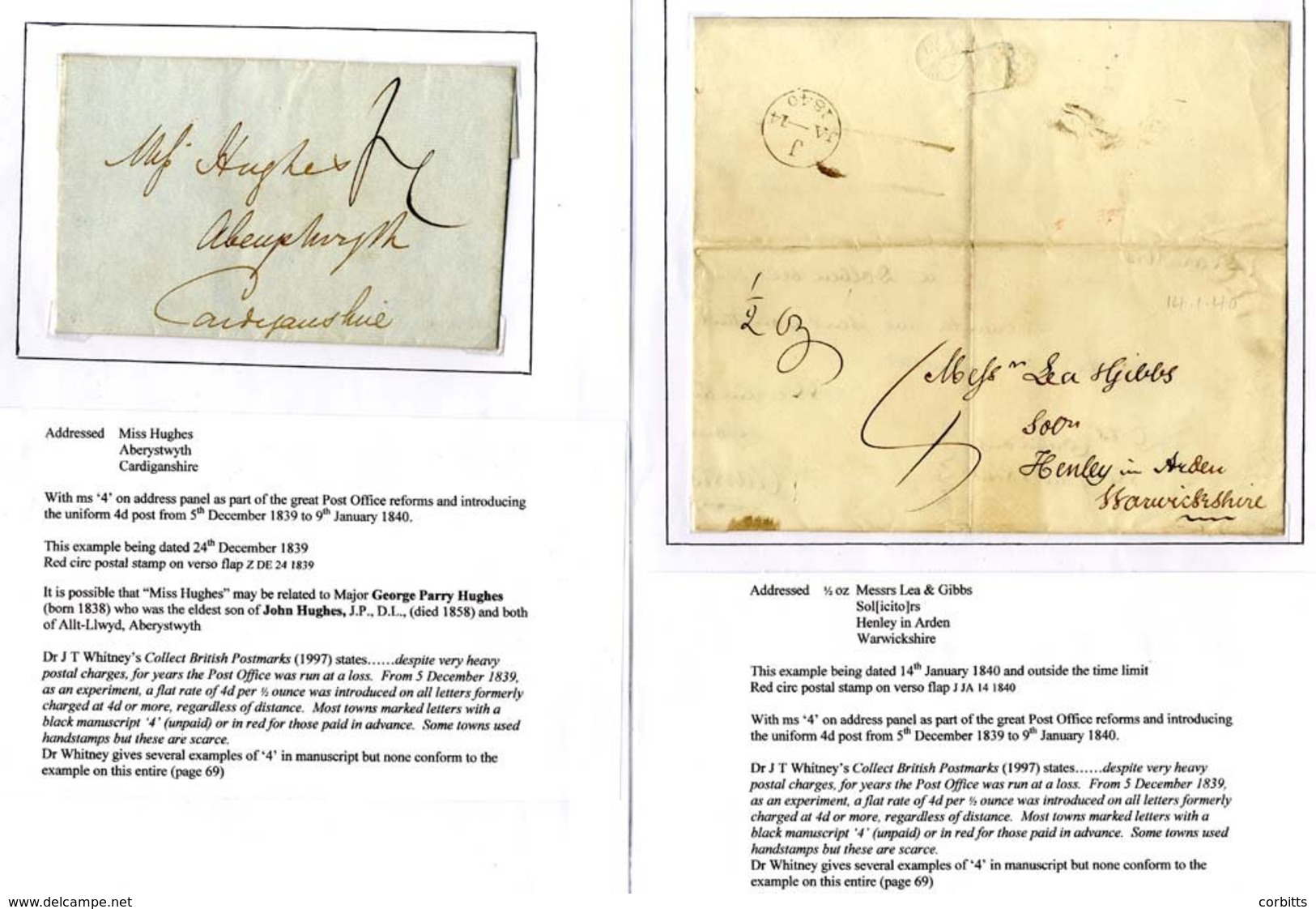 1839 DEC 24th ENTIRE Letter Sent To Aberystwyth Bearing Manuscript '4' On Obverse, Reverse Bears Despatch C.d.s, 1840 Ja - Sonstige & Ohne Zuordnung