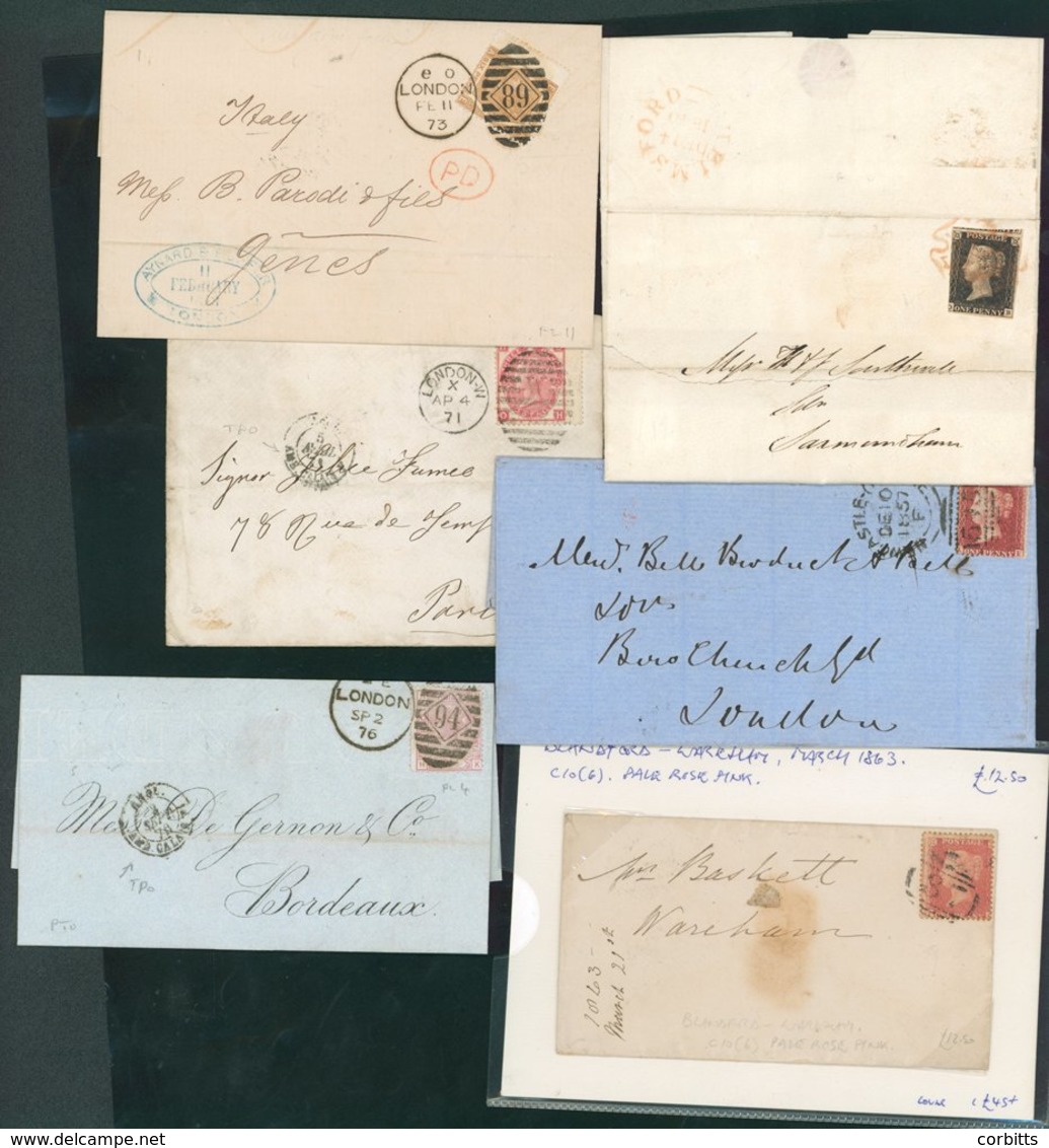 1840-1876 COVERS (6) Incl. Three Margined 1d Black On Cover From Chelmsford, 1857 1d Stars Tied Sideways Duplex Of Newca - Other & Unclassified