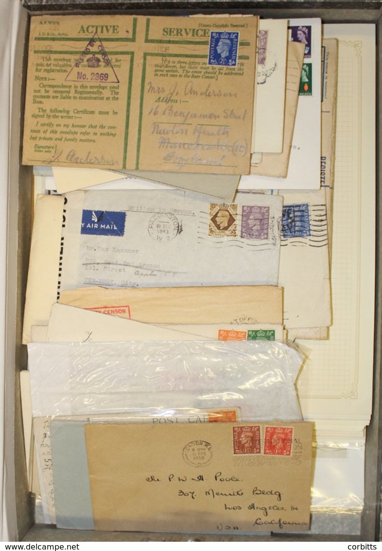 BOX FILE CONTAINING KGVI POSTAL HISTORY Accumulation Of Loose & On Leaves. Covers Incl. Good Range WWII Censored, Airgra - Sonstige & Ohne Zuordnung