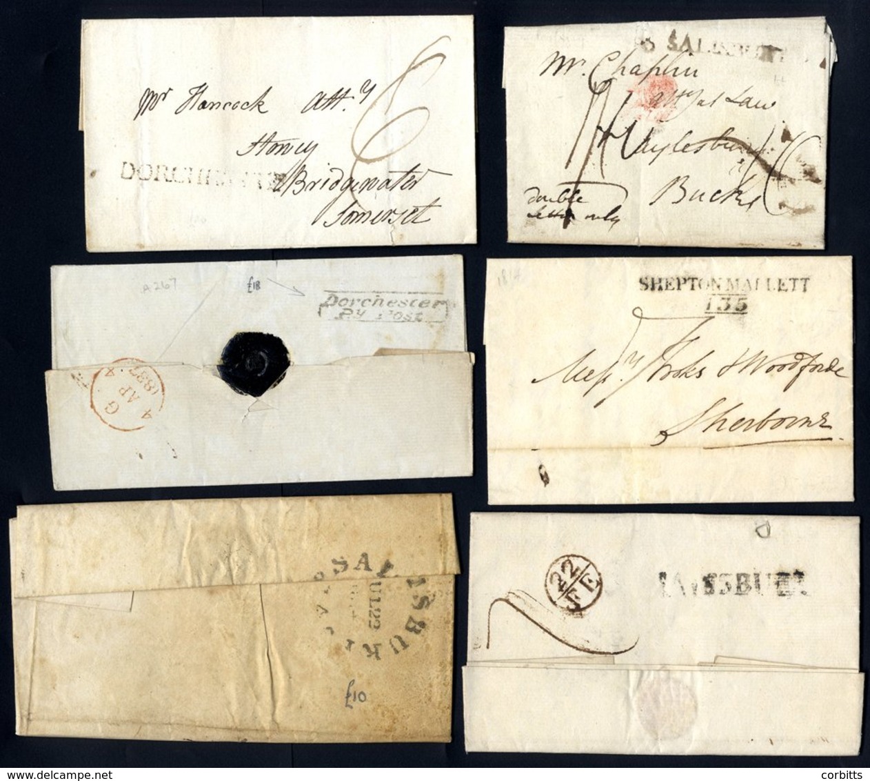 DORSET & WILTSHIRE C1782-1920 Covers Incl. Dorchester Penny Post (2), Shaftesbury Udc, Christchurch Correspondence; Sali - Autres & Non Classés