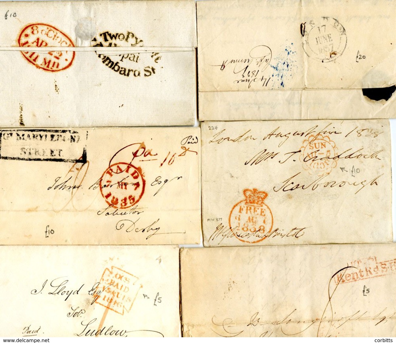 LONDON Pre-stamp Covers Including Boxed 'late' Date-stamps In Red & Black, Large PAID Cds (1796), 1d & 2d Post Receiving - Sonstige & Ohne Zuordnung