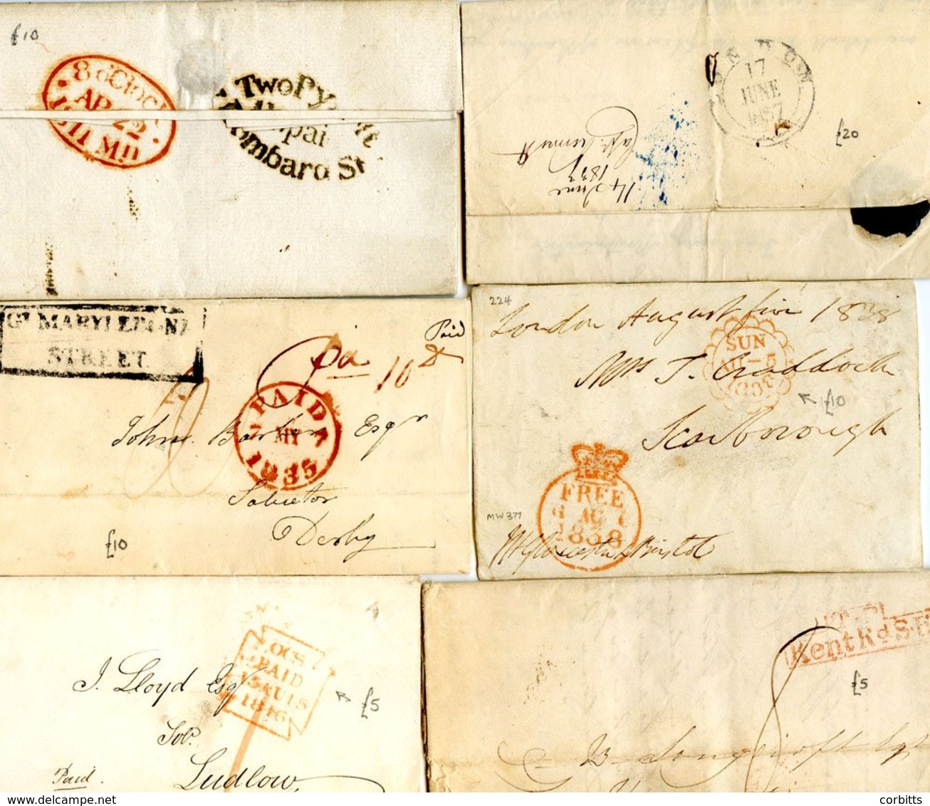 LONDON Pre-stamp Covers Including Boxed 'late' Date-stamps In Red & Black, Large PAID Cds (1796), 1d & 2d Post Receiving - Otros & Sin Clasificación