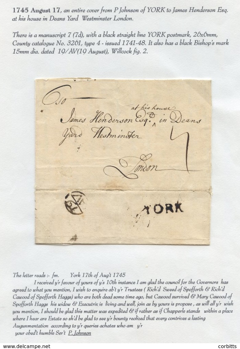 YORKSHIRE 1745-55 Six Letters Mainly To Yorkshire Addresses Including Nostell Priory, Hull, Whitby & Wakefield, Most Wit - Other & Unclassified