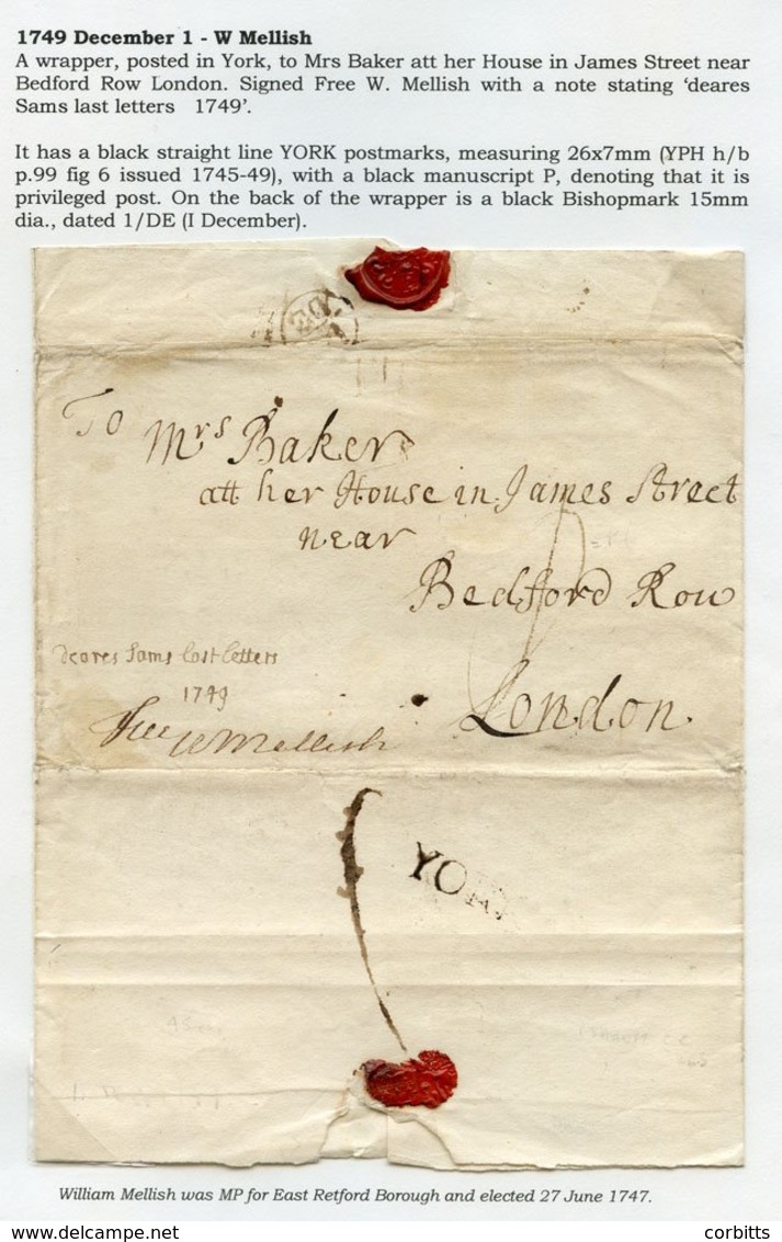 YORKSHIRE 1749-1833 'Free' Letters (including Wrapper & Front) From York, Mainly To London But Including One To Reading  - Other & Unclassified