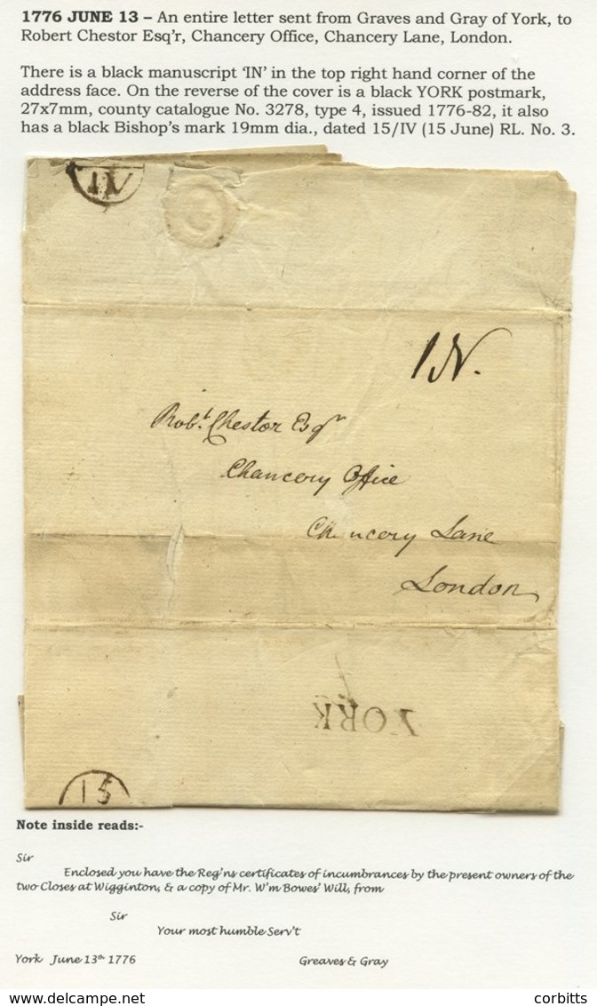 YORKSHIRE 1776-90 Group Of Letters (one Poor) Ex York Including One To Cognac; Variety Of Rates Including A Prepaid Item - Sonstige & Ohne Zuordnung
