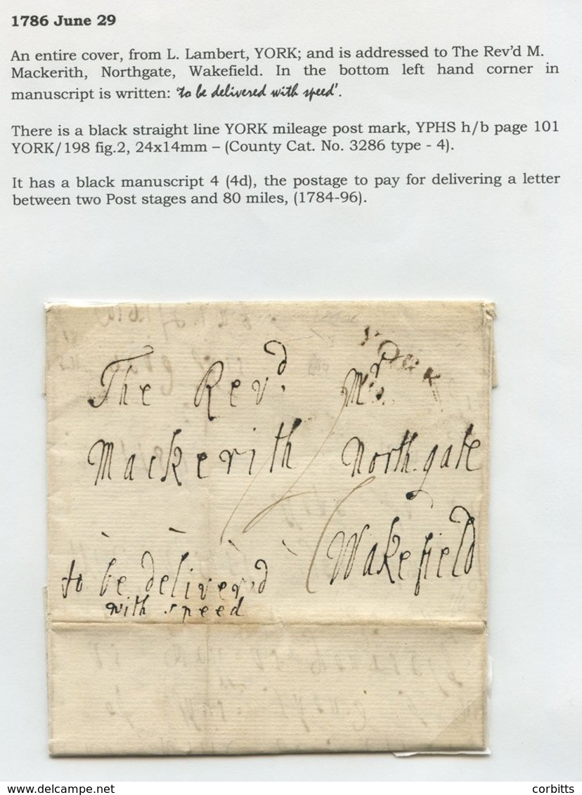 YORKSHIRE 1786-1811 Mileage Marks Of York Including A Part Strike Of The Scarce First Type 'YORK/196'; Also Later Lined  - Sonstige & Ohne Zuordnung