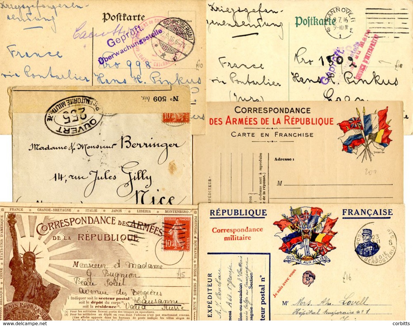 WWI Covers & Cards With Emphasis On French Interest Including FPO's, Hospitals, Unit Cachets, Naval Mail, Civilian Censo - Other & Unclassified