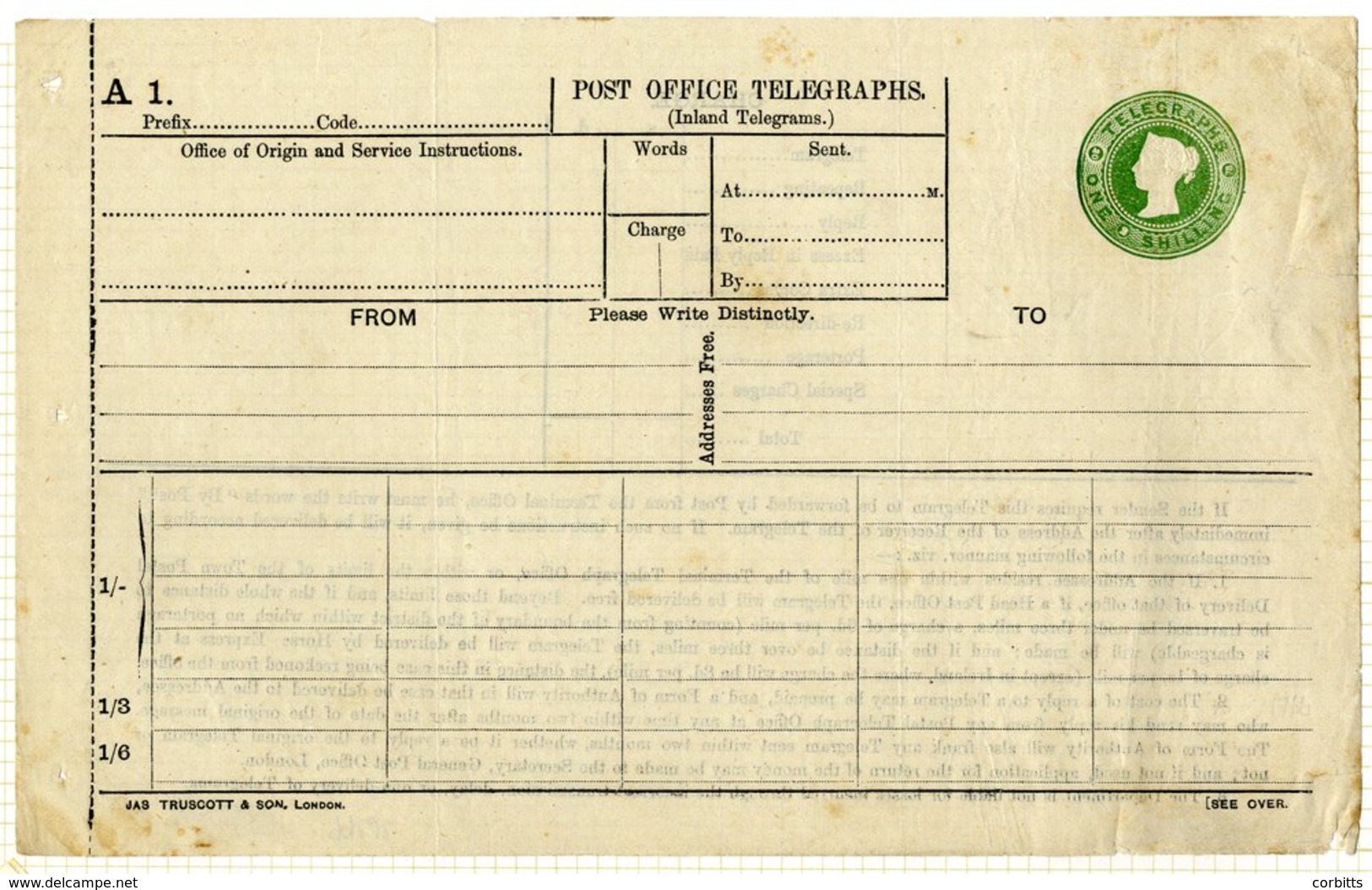 TELEGRAPH FORMS QV 6d Purple (3) & 1s Green, KEVII 6d Purple, Good To Fine Unused. (5) - Other & Unclassified