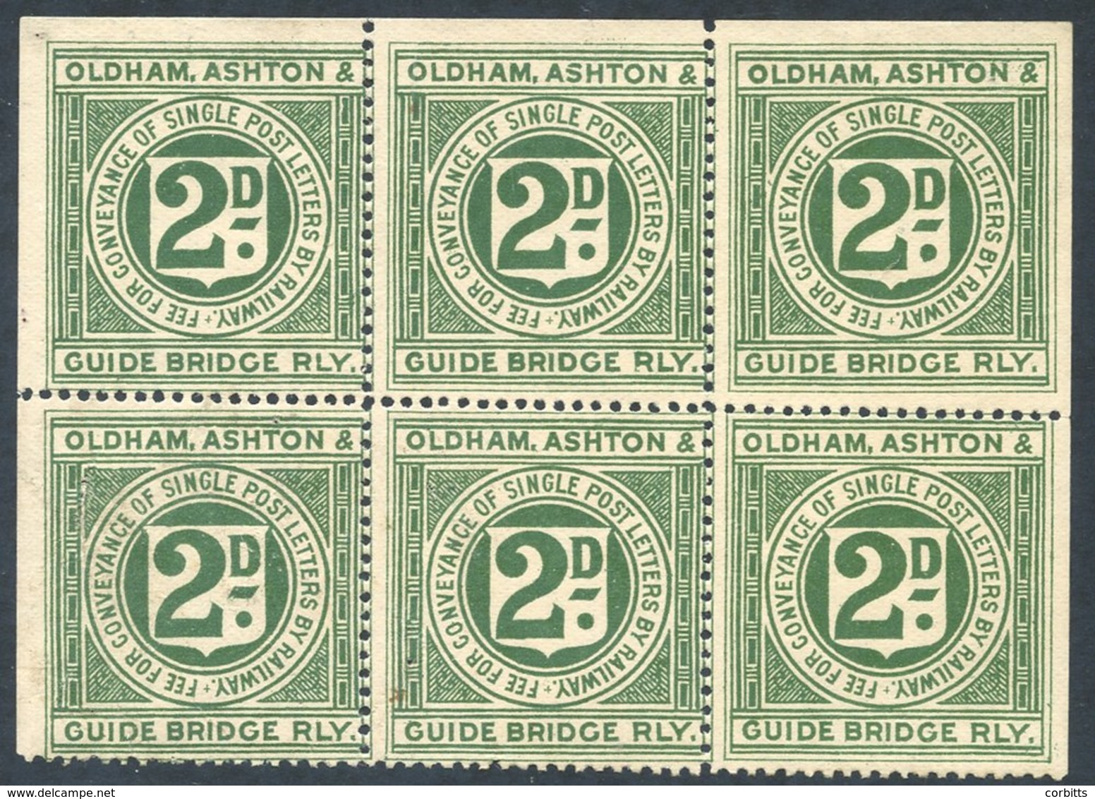 OLDHAM ASHTON & GUIDE BRIDGE RAILWAY 1899 2d Deep Green Unused Block Of Six. (6) - Autres & Non Classés