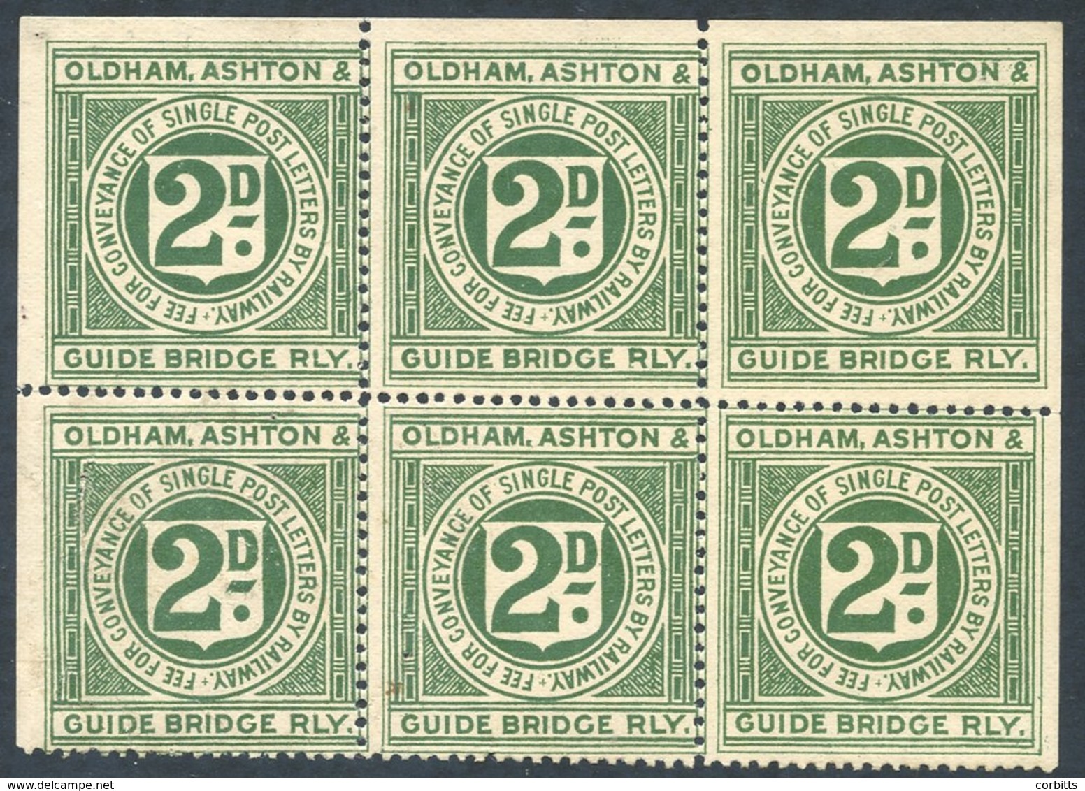 OLDHAM ASHTON & GUIDE BRIDGE RAILWAY 1899 2d Deep Green Unused Block Of Six. (6) - Other & Unclassified