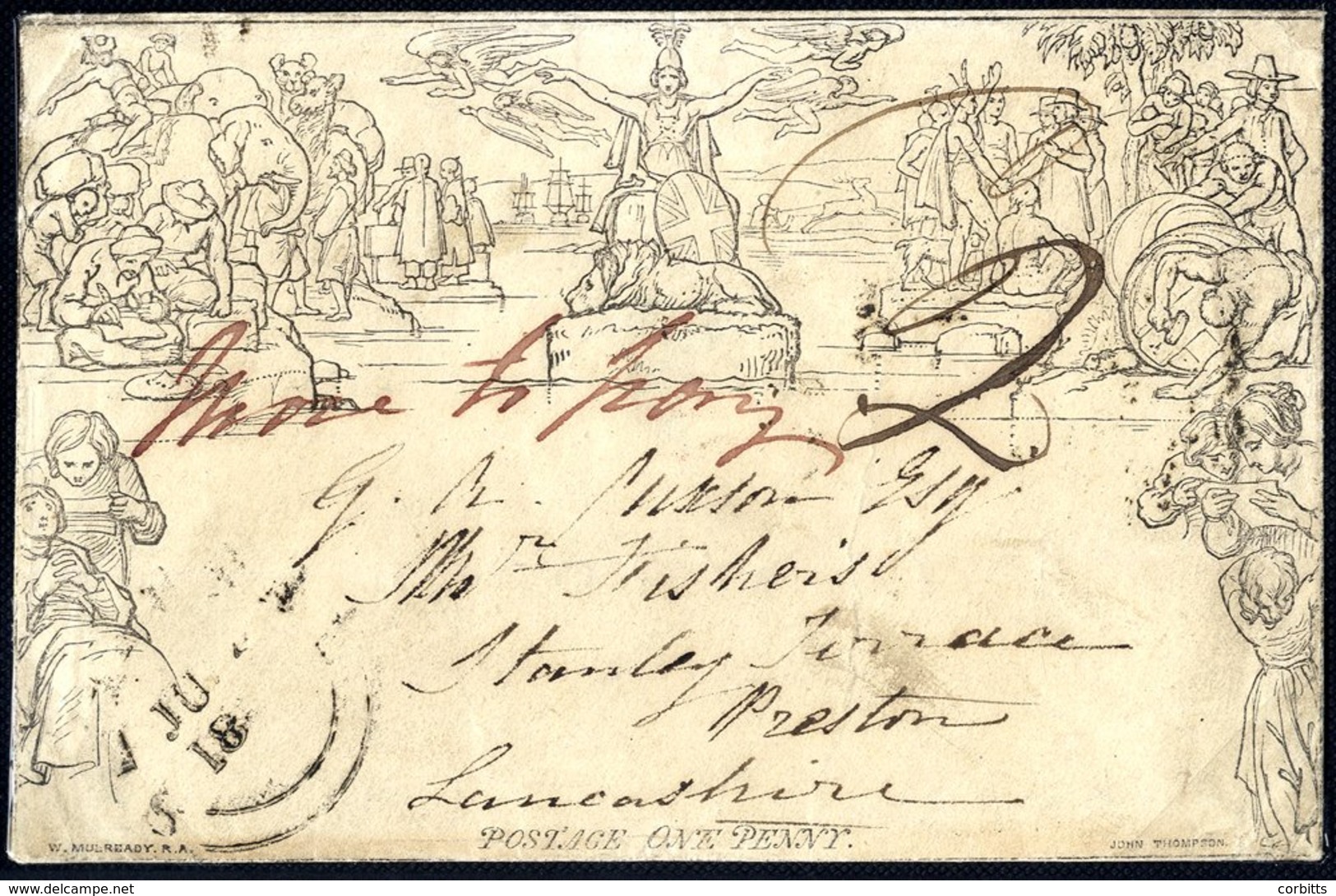 1840 One Penny Envelope A139, Sent Underpaid And Uncancelled To Preston With Fine 'More To Pay' In Red M/sheet, Obverse  - Sonstige & Ohne Zuordnung