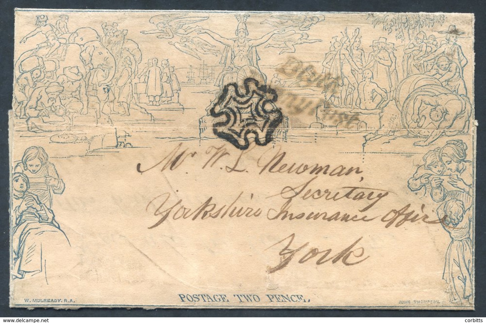 1843 (Aug) Twopence Letter Sheet A99 Sent From Blyth To York, Cancelled By A Black MC With A 'Blyth/Penny Post' Struck A - Other & Unclassified